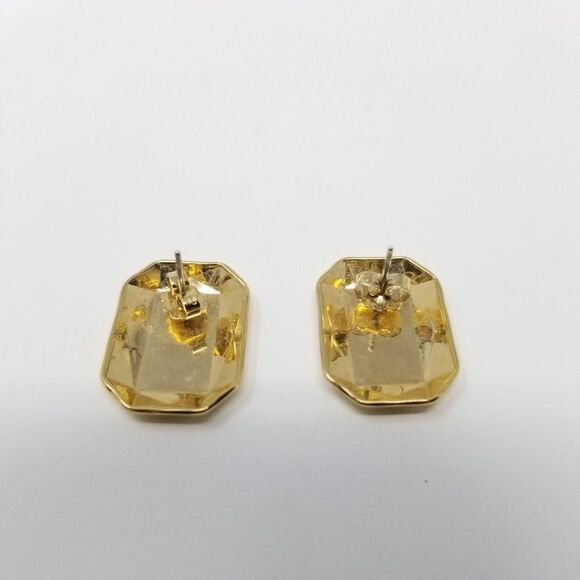 Vintage Rectangular Gold Tone Post Earrings, Faceted Design Minimal Estate Studs - Picture 2 of 5